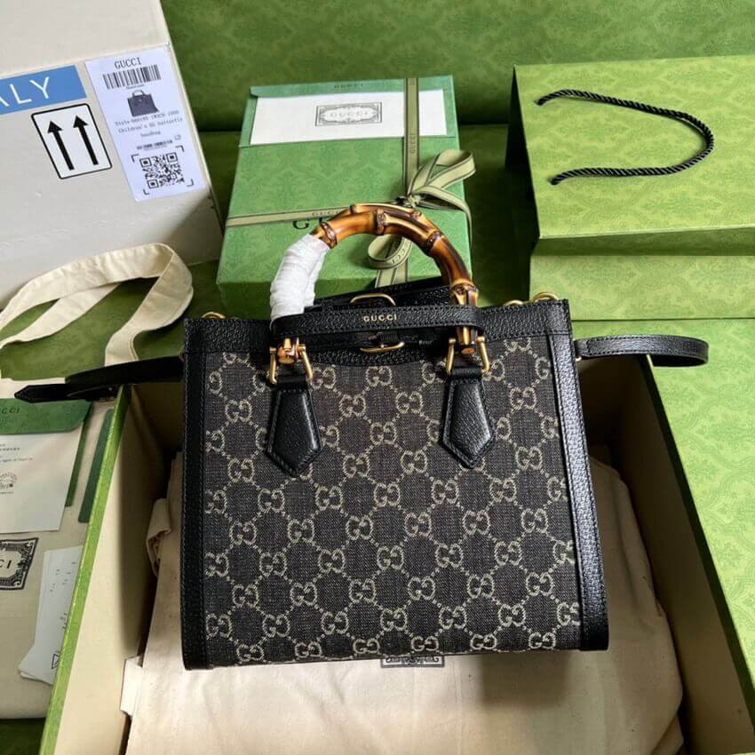 Gucci Diana Small Tote Bag 660195 in Black Denim