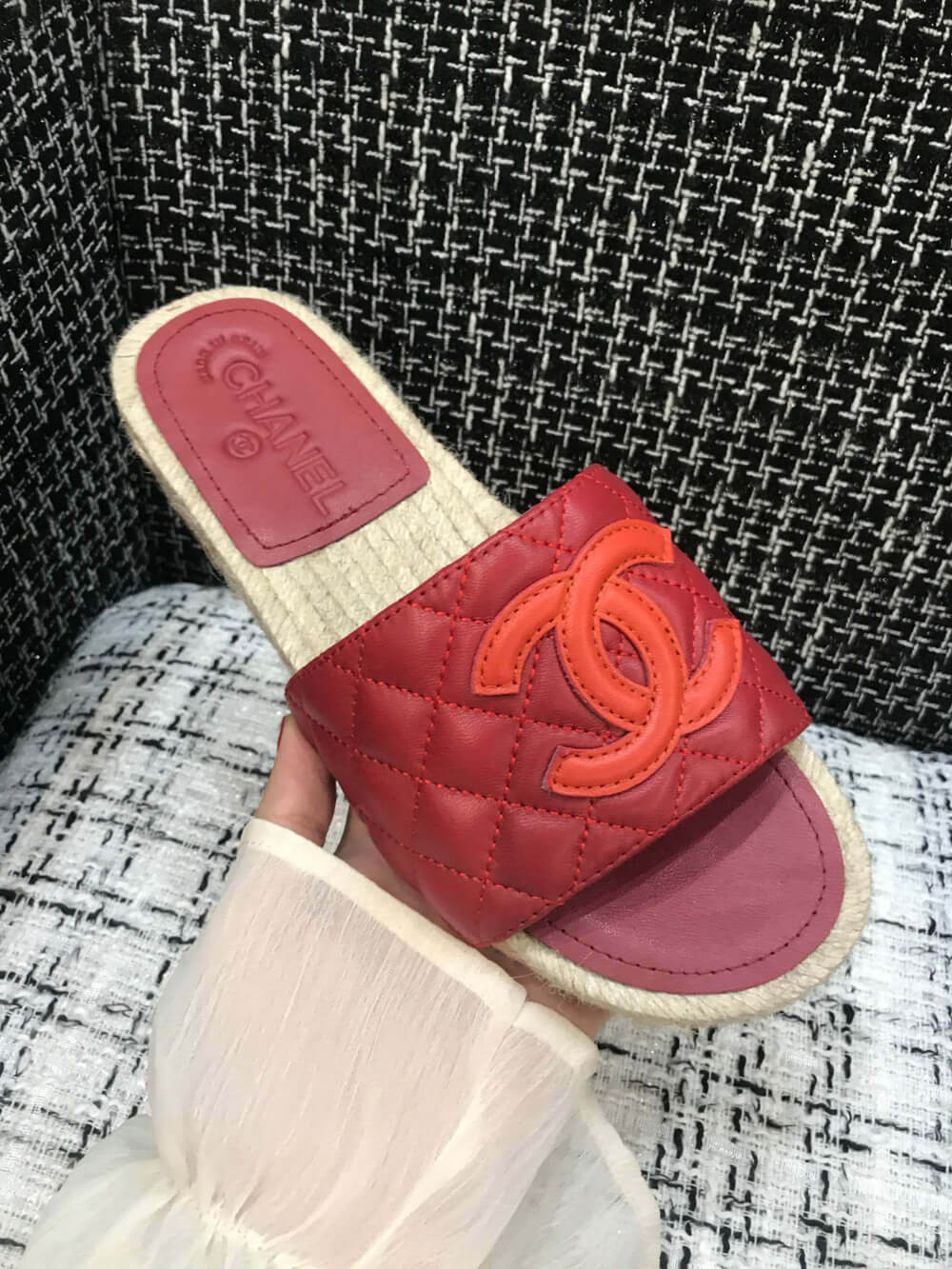 Chanel CC Quilted Mules G35604 Burgundy/Red