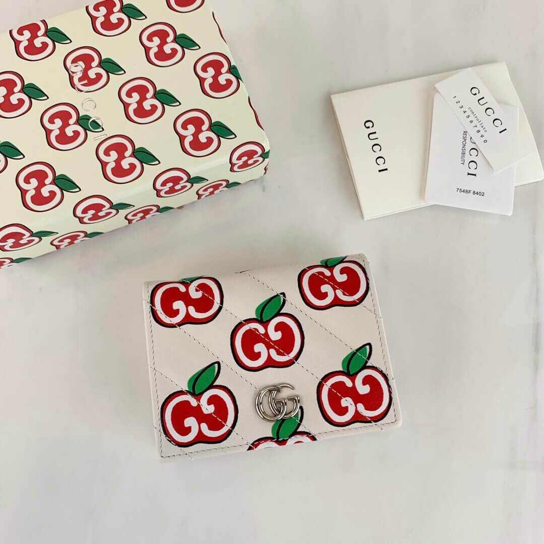 Gucci GG Apple Print GG Marmont Card Case Wallet 466492