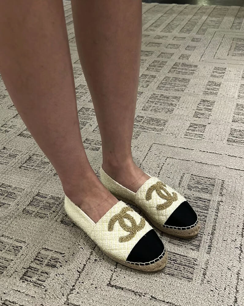 Chanel Cotton Tweed Logo Espadrille G39028 Light Yellow
