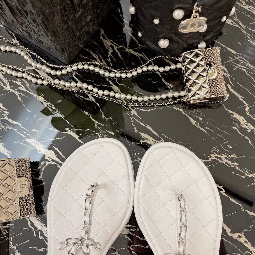 Chanel Lambskin CC Chain Thong Sandals G31463