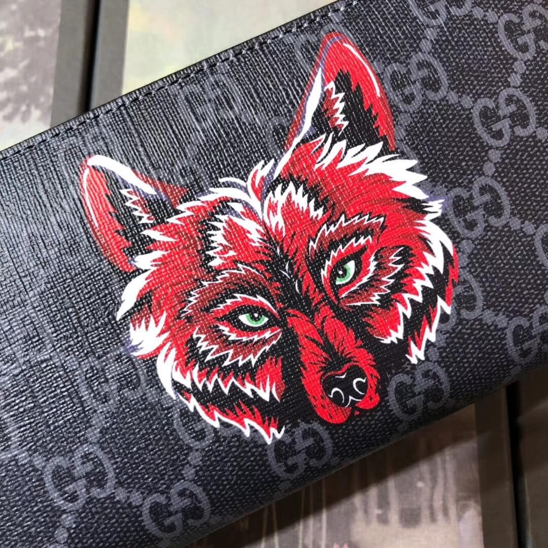 Gucci Square Wolf  Print GG Supreme Zip Around Wallet 451273