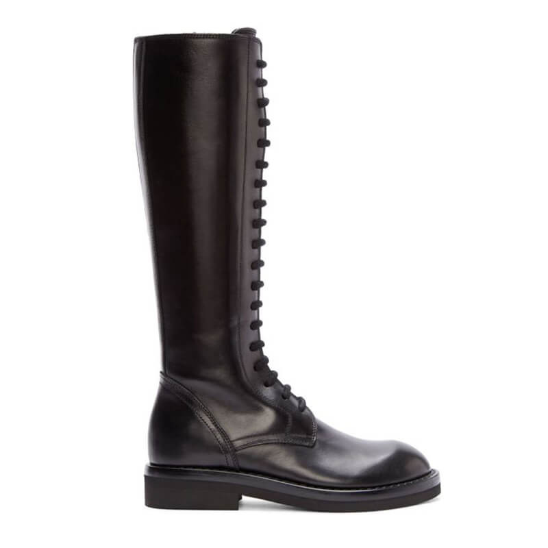 Ann Demeulemeester Black Lace-Up Knee-High Leather Boots A143