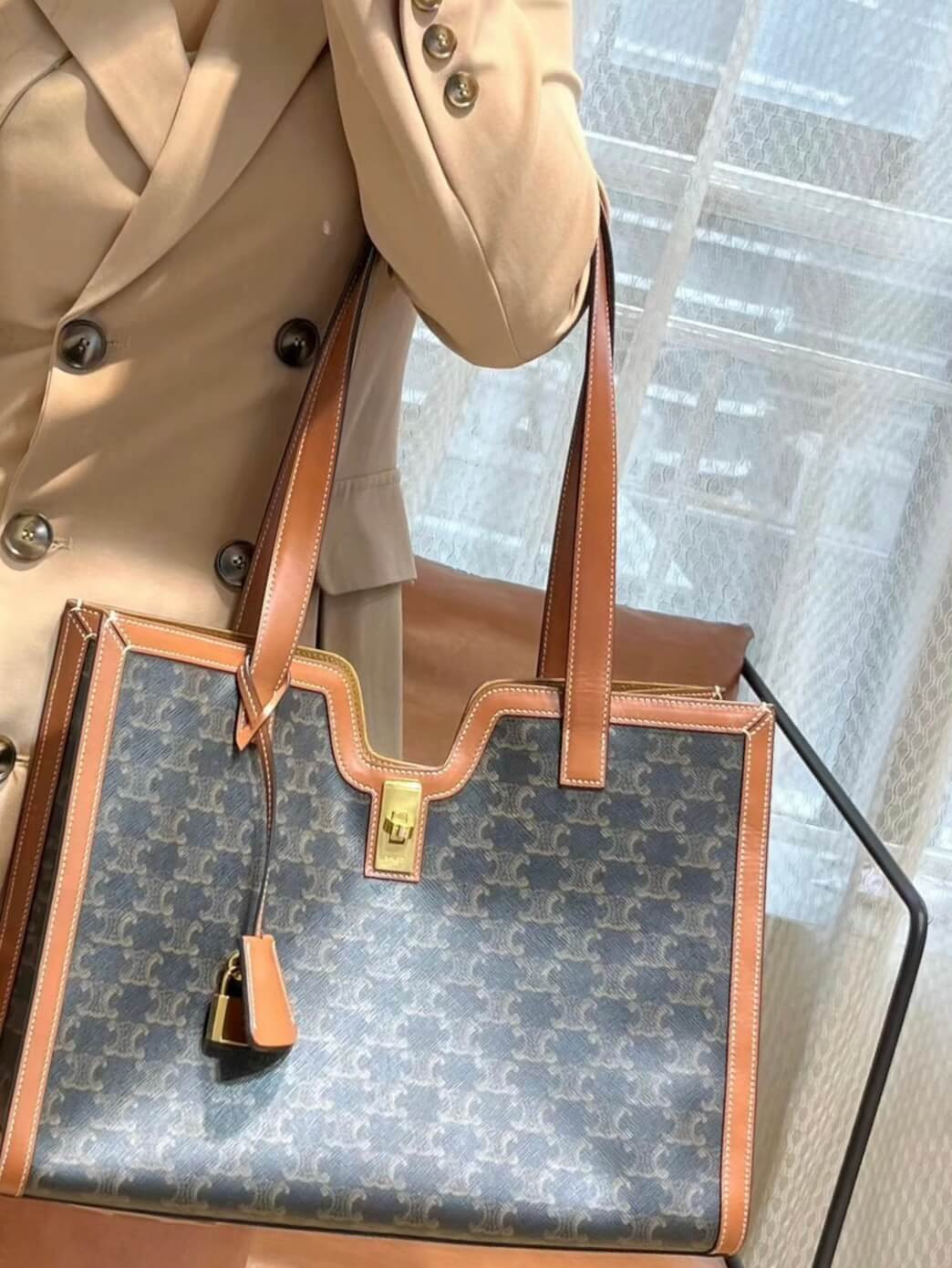 Celine Cabas 16 In Triomphe Canvas and Calfskin 114482