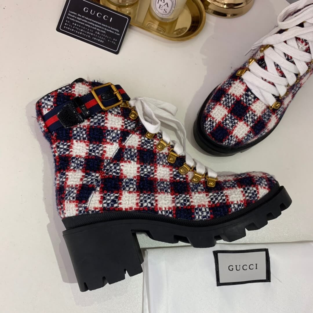 Gucci Check Tweed Ankle Boot 578585