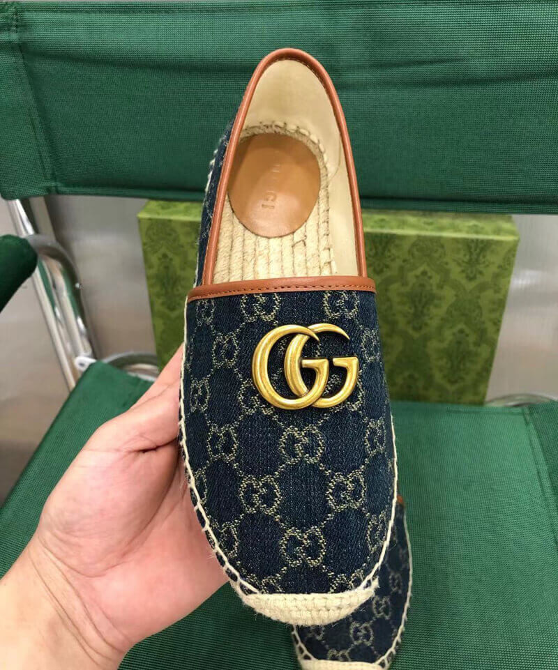 Gucci Pilar Double G Denim Espadrille Flat