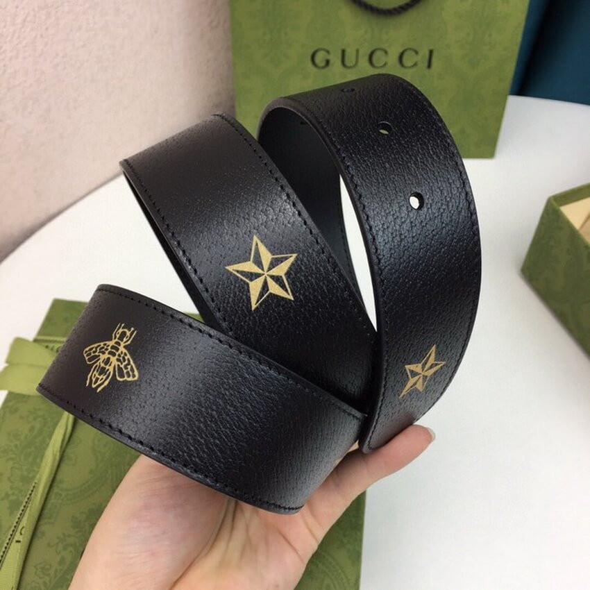 Gucci Calfskin Bees And Stars Print Belt 40mm 576179