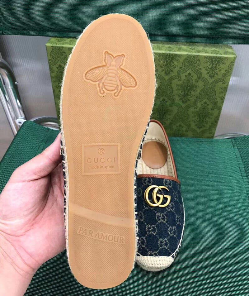 Gucci Pilar Double G Denim Espadrille Flat
