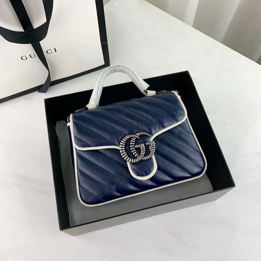 Gucci GG Marmont Mini Top Handle Bag 583571 Blue