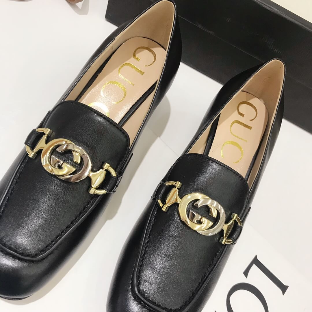 Gucci Zumi Leather Mid-Heel Loafer 575832 Black