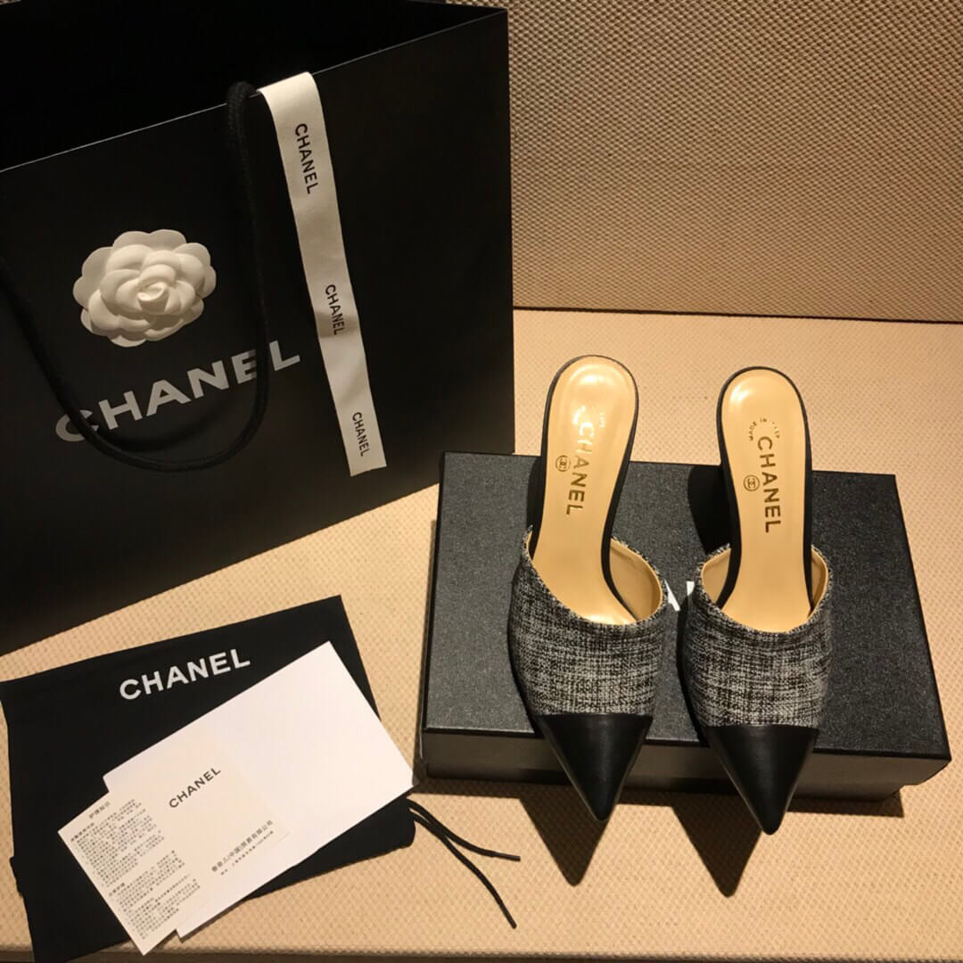 Chanel CC Tweed Pearl Mules G383421
