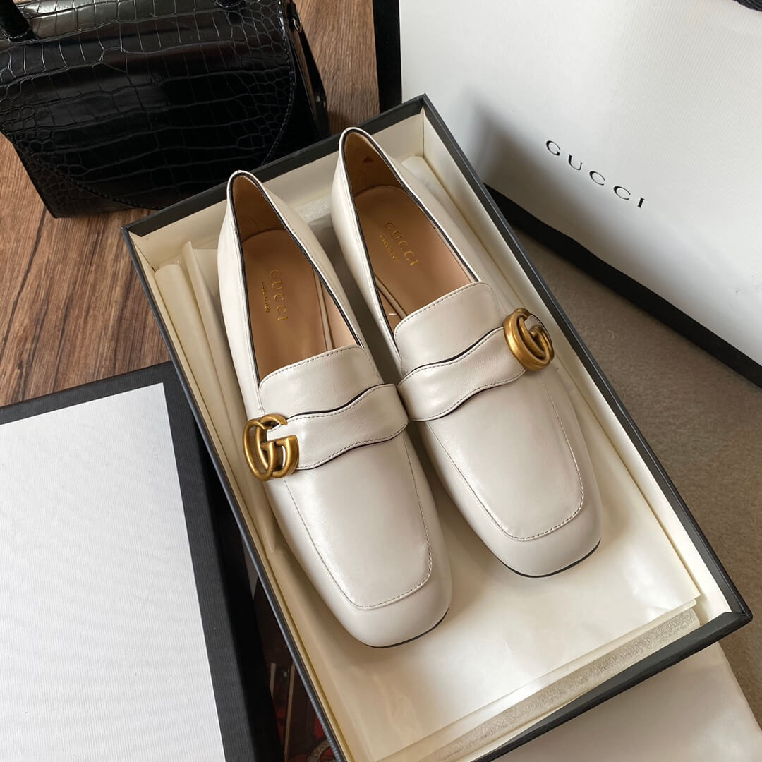 Gucci Leather Loafer with Double G 602496 White