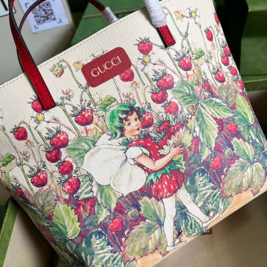 Gucci Childrens GG Supreme Tote With Strawberry Fairy Print 410812