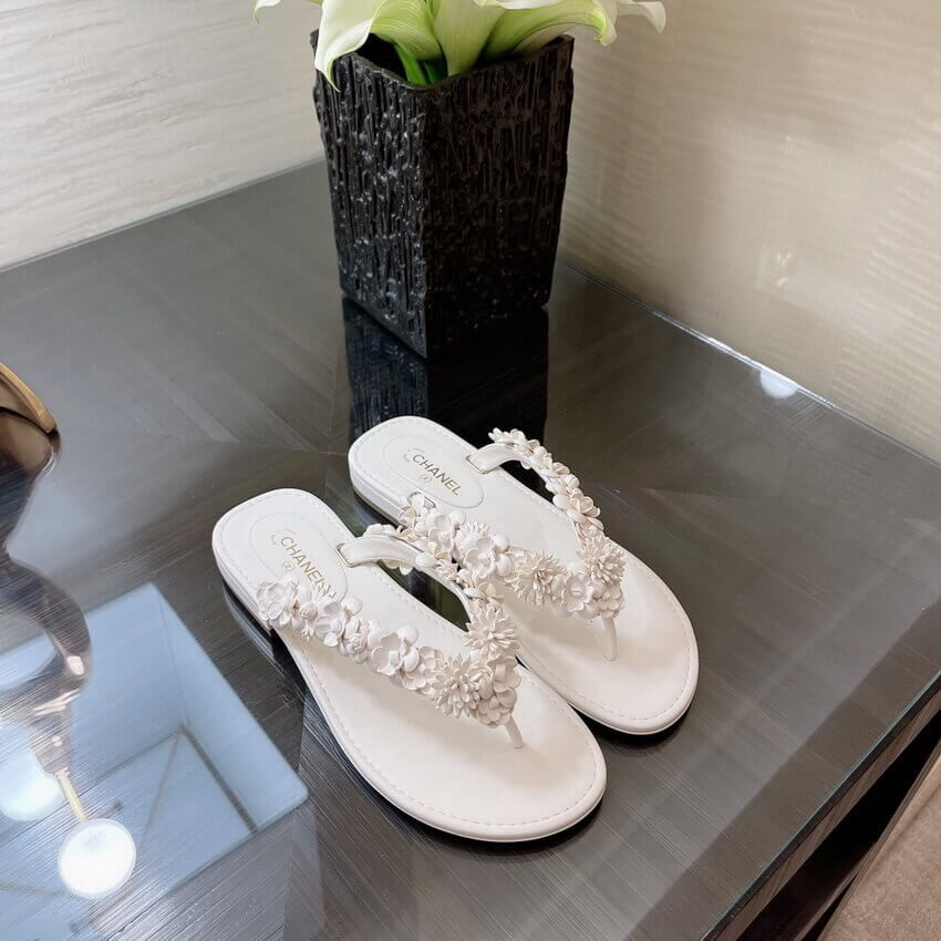 Chanel Lambskin Flowers Flip Flops