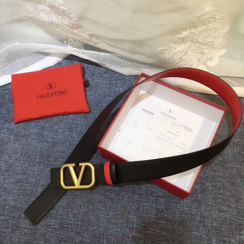 Valentino Reversible Vlogo Belt In Black / Red Glossy Calfskin 40 mm