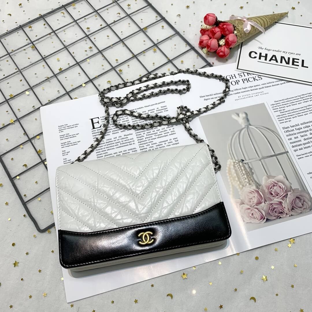 Chanel Chevron Crinkled Calfskin Gabrielle Wallet on Chain WOC Bag A86025