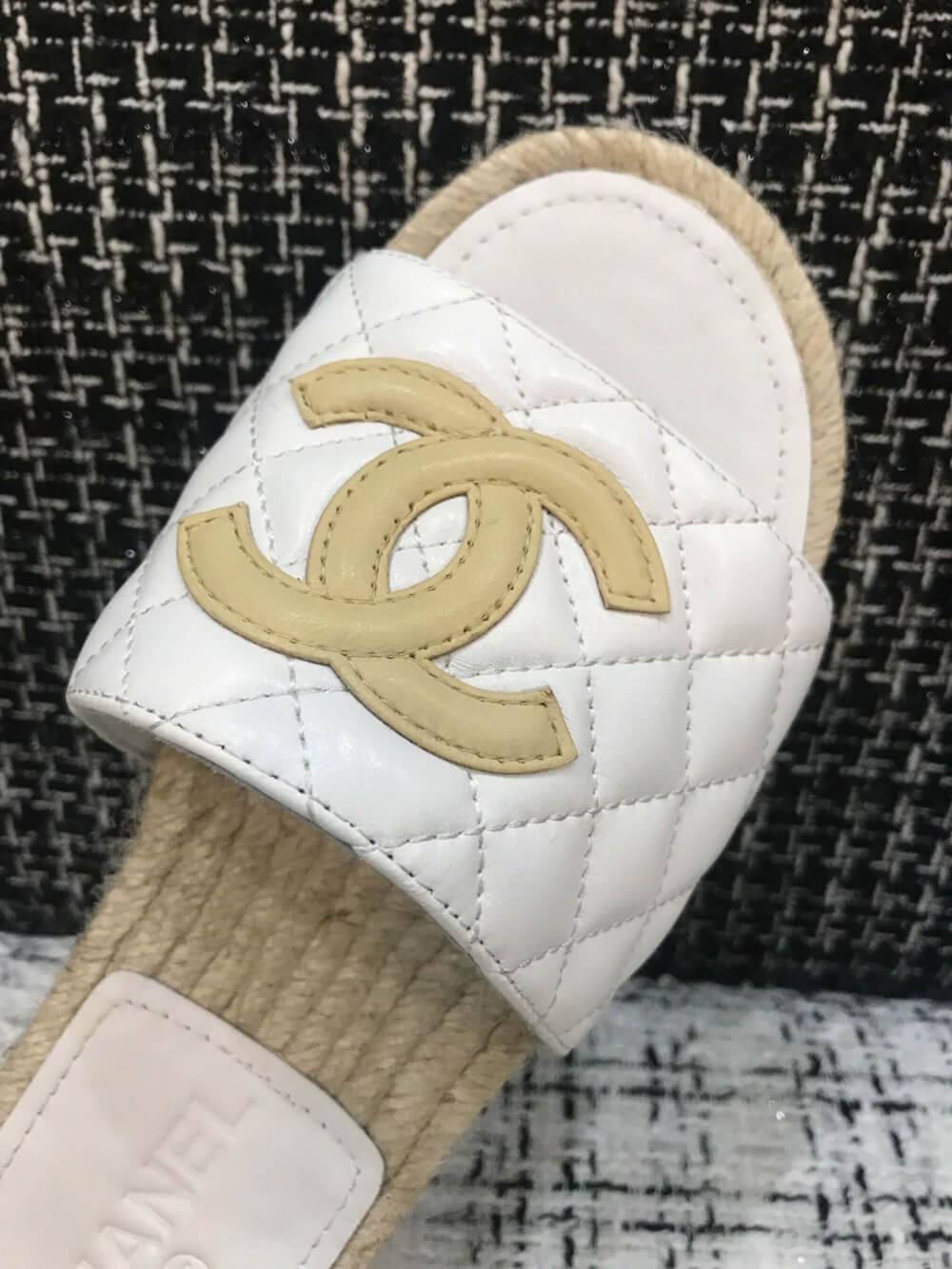 Chanel CC Quilted Mules G35604 White/Apricot