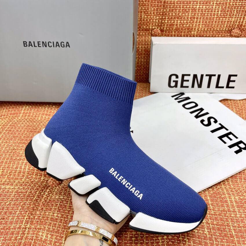 Balenciaga Speed 2.0 Knit Sock Sneakers 617239 Navy Blue/White