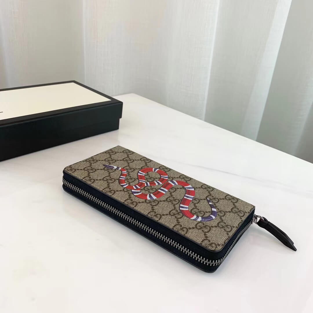 Gucci Kingsnake Print GG Supreme Zip Around Wallet 451273