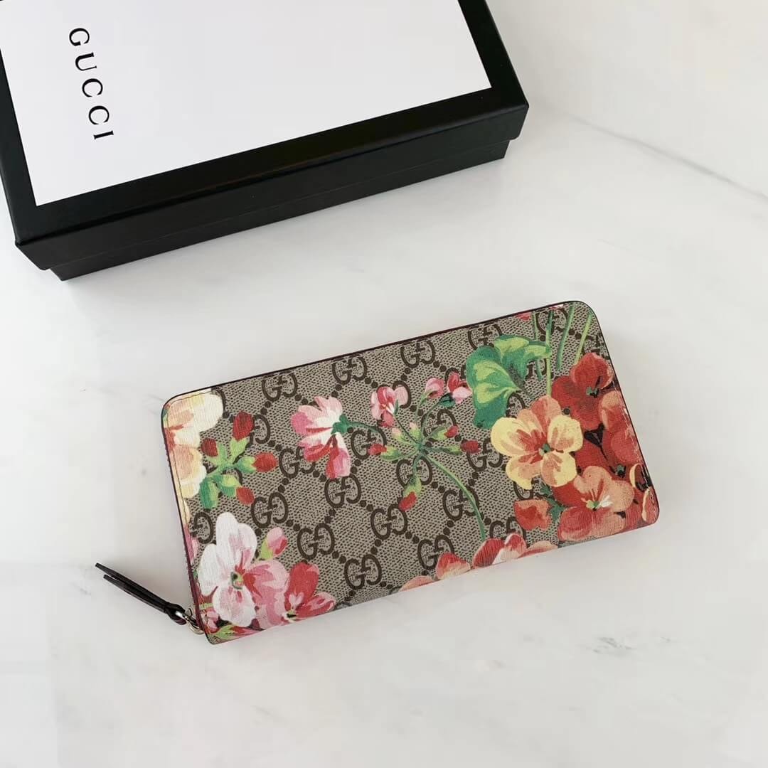 Gucci GG Blooms Supreme Zip Around Wallet 404071 Red