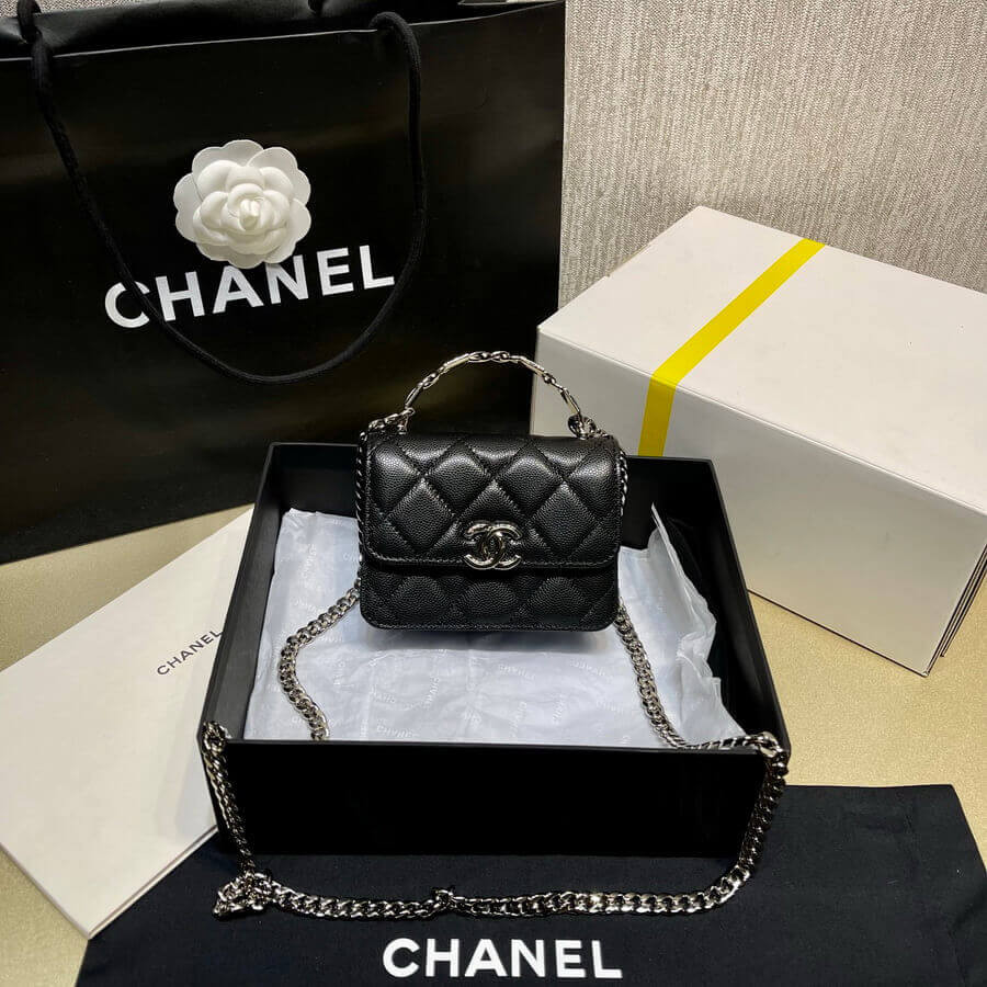 Chanel Enamel Handle Clutch with Chain in Grained Calfskin AP2758
