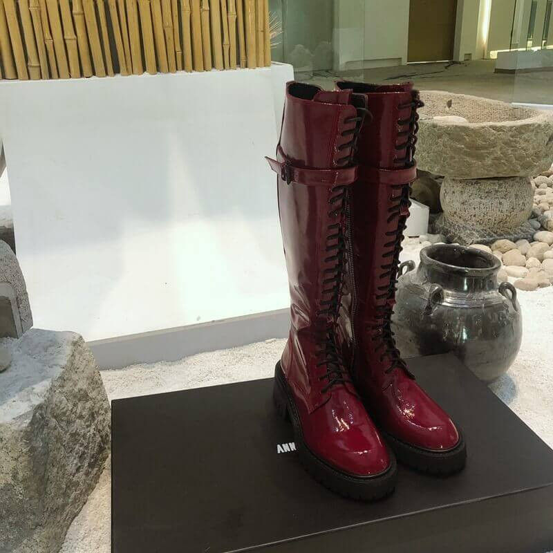 Ann Demeulemeester Patent Tall Lace-Up Boots A142