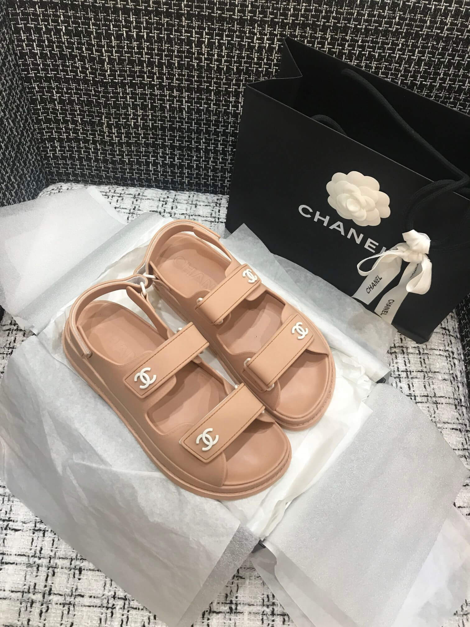 Chanel Velcro Sandals G31848 Apricot