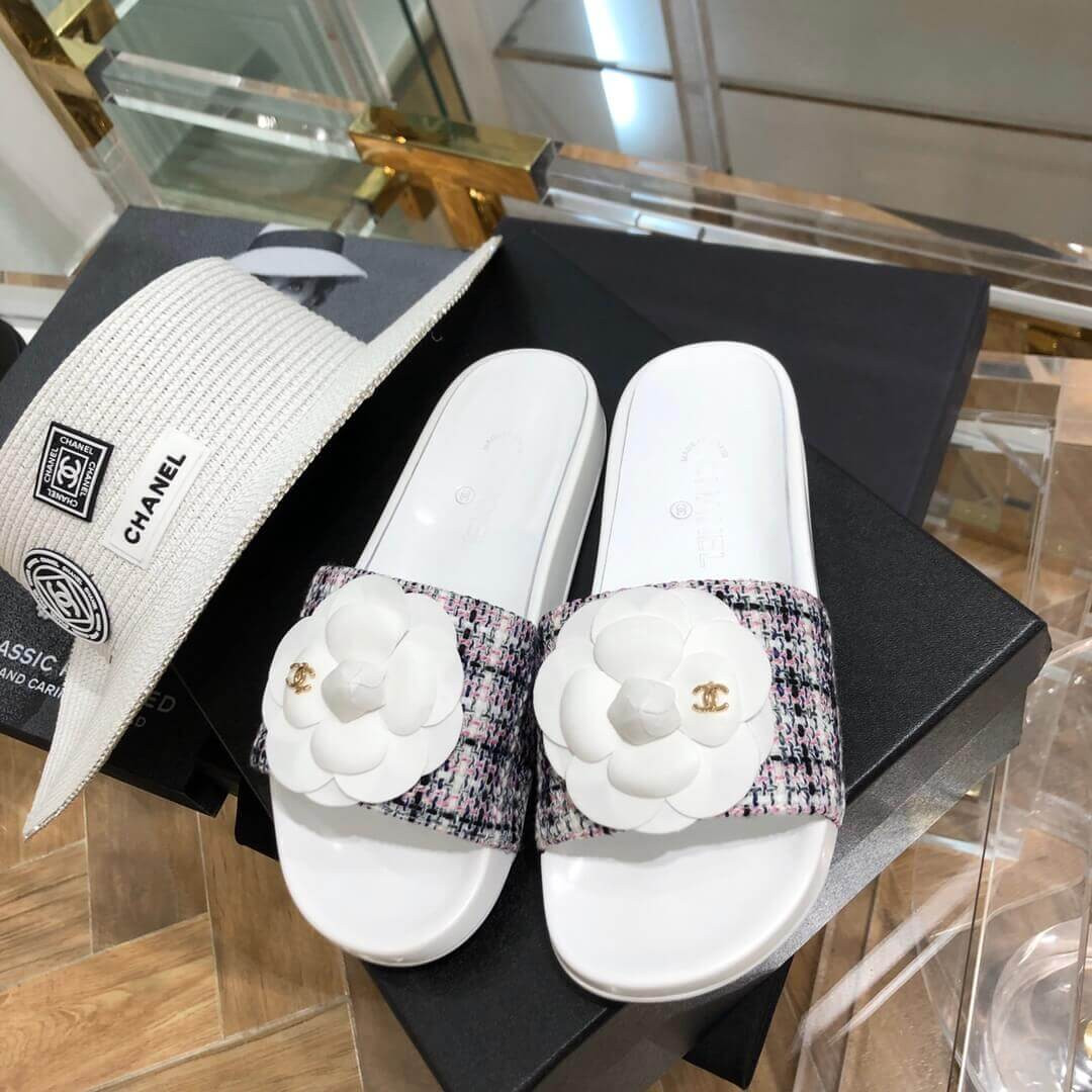 Chanel Camellia Iconic Tweed Flower Mules G14020