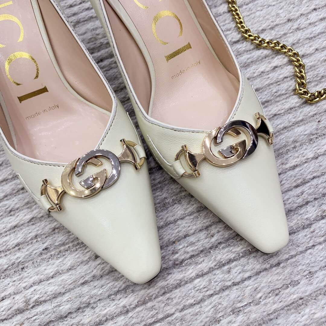 Gucci Zumi Mid-Heel Leather Pump 596860 White