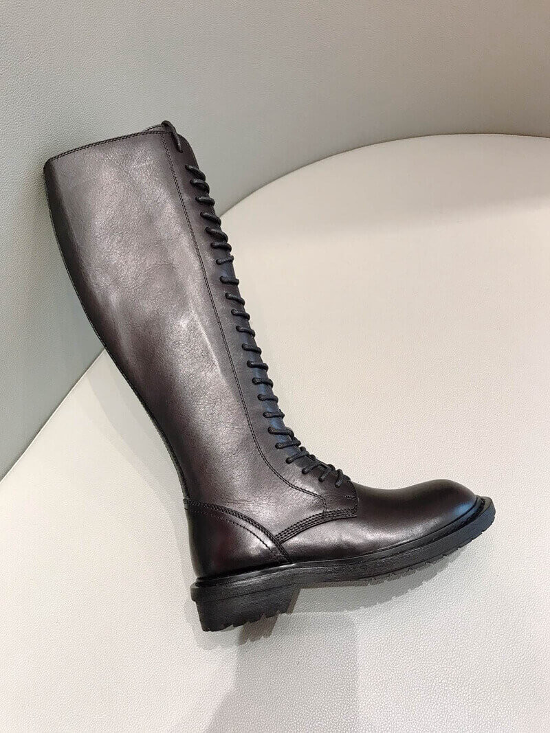 Ann Demeulemeester Black Lace-Up Knee-High Leather Boots A143