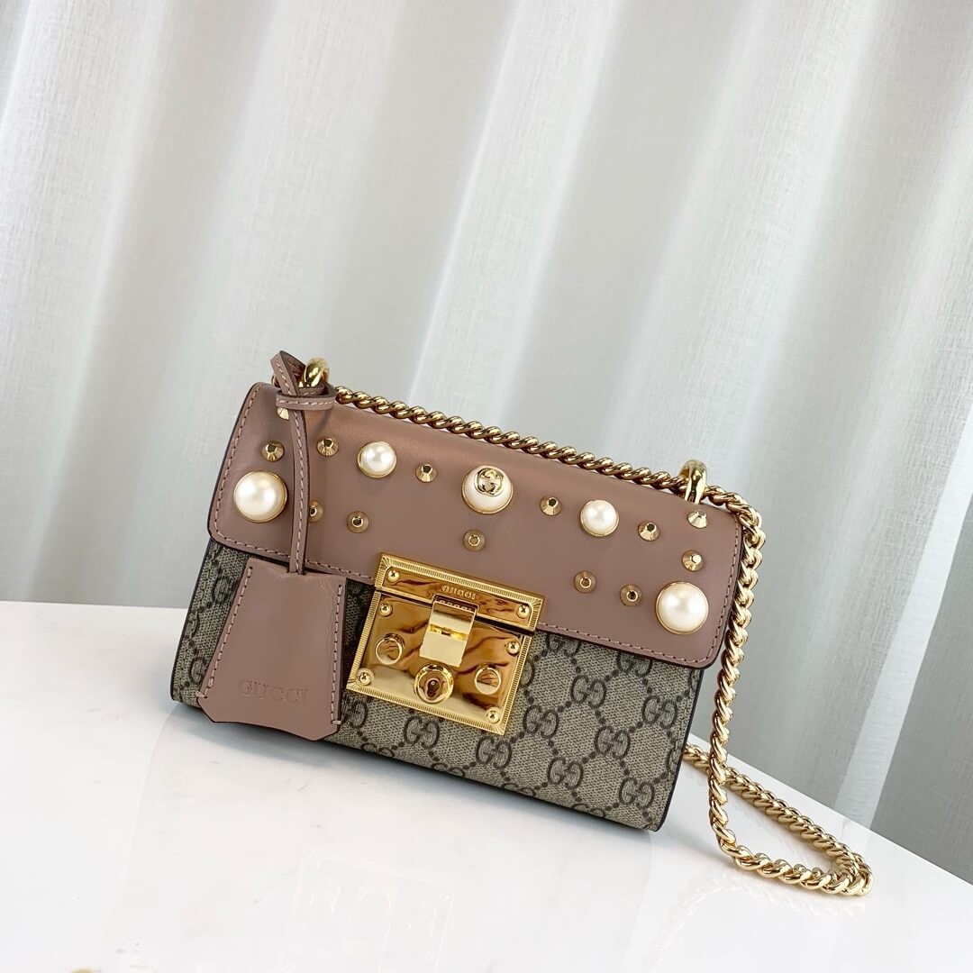 Gucci Padlock Studded GG Supreme Shoulder Bag 432182