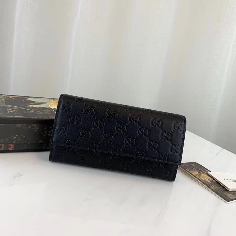 Gucci Black Signature Leather Continental Wallet 410100
