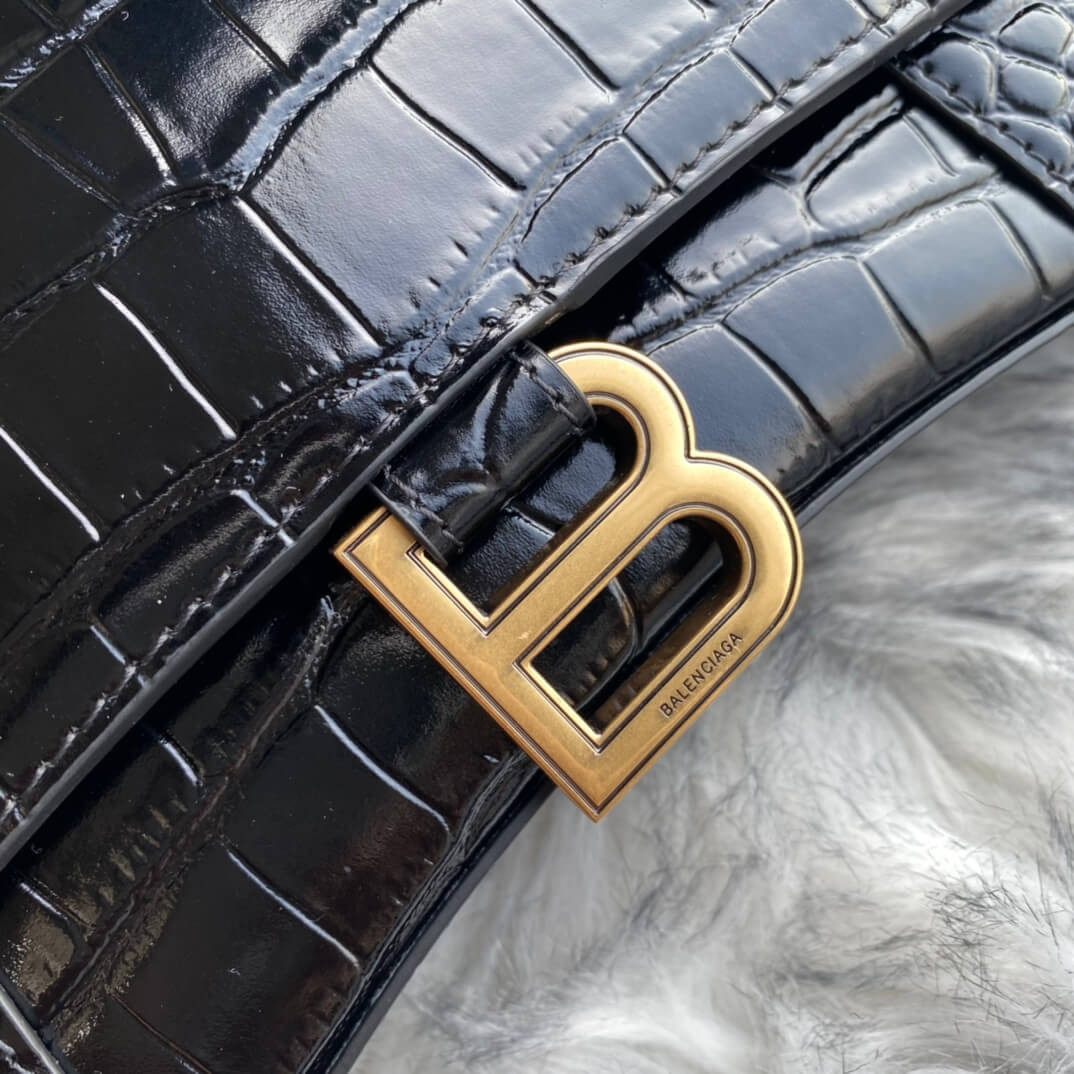 Balenciaga Hourglass S Croc-Effect Leather Tote