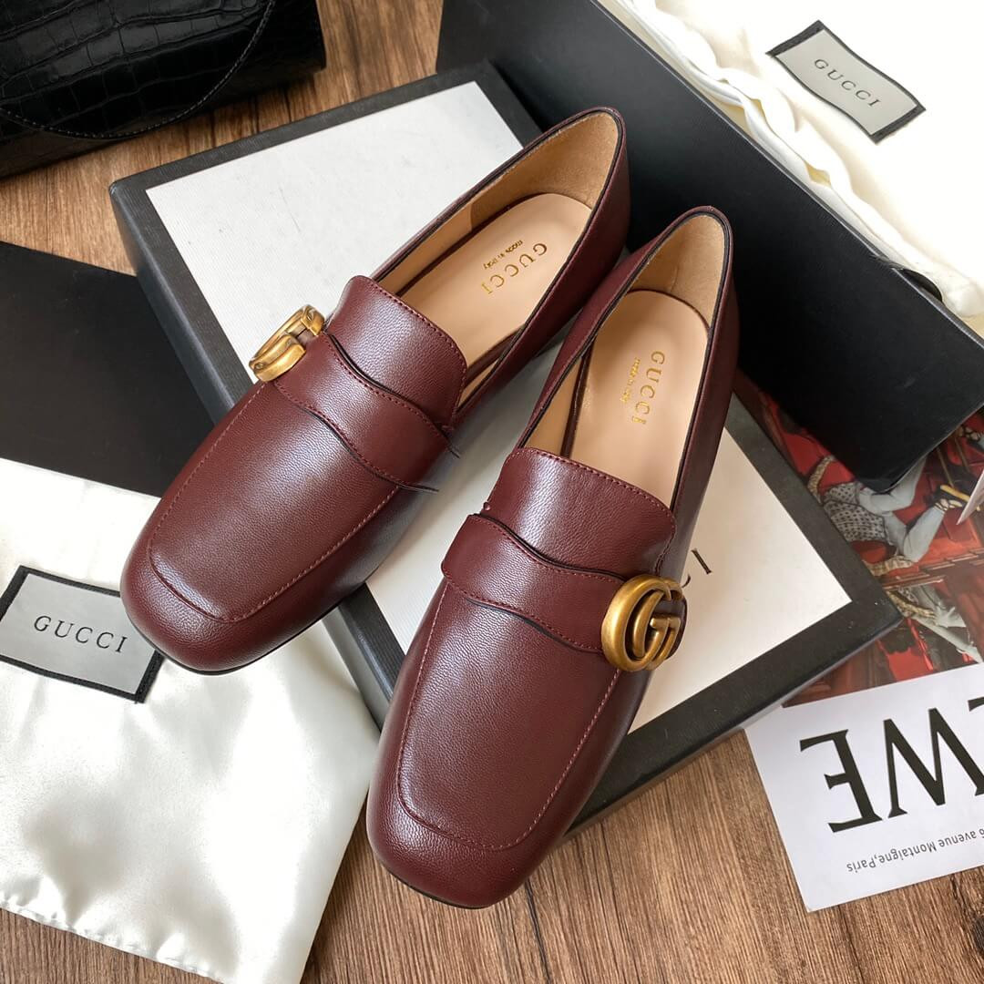 Gucci Leather Loafer with Double G 602496 Burgundy