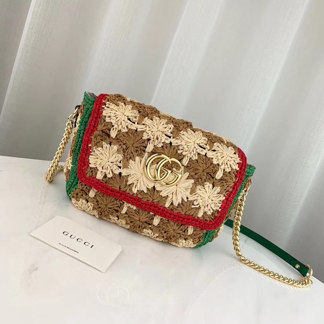 Gucci GG Marmont Raffia Small Shoulder Bag 574433