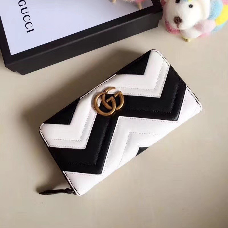 Gucci GG Marmont Zip Around Wallet 443123 Black / White