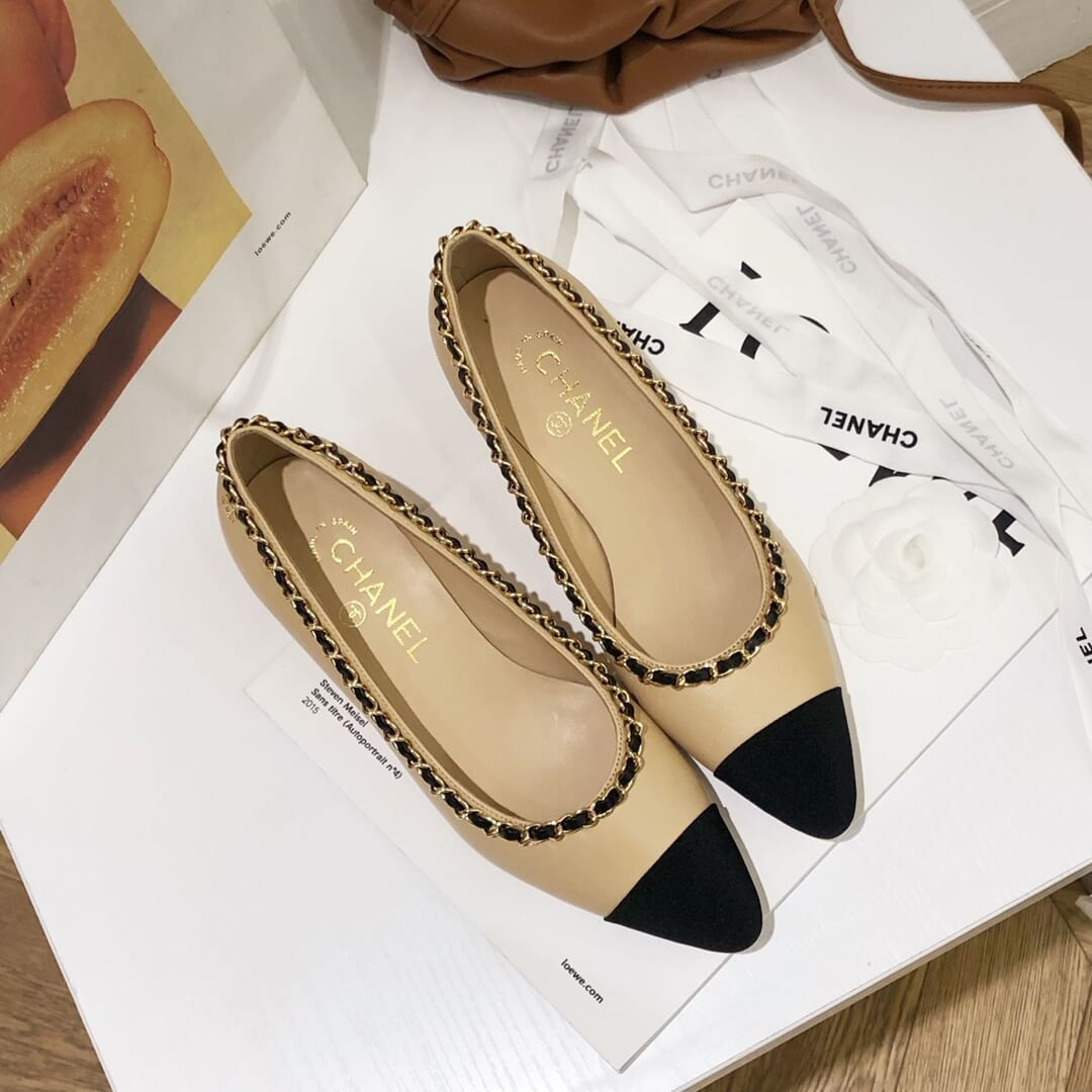 Chanel Grosgrain and Lambskin Chain 4.5cm Heel Ballerinas G35389