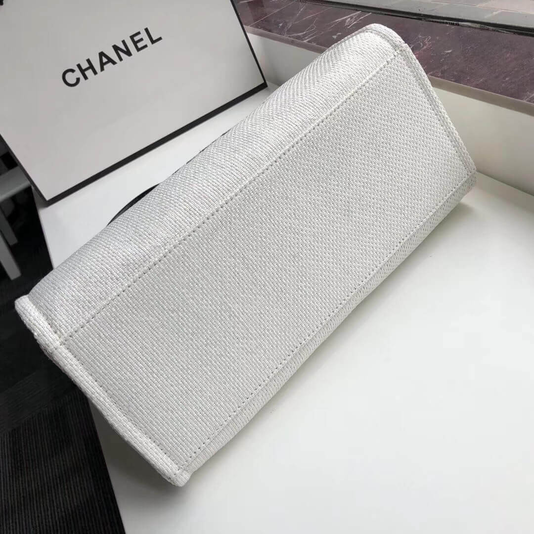 Chanel Deauville Tote 38cm Canvas Bag A66941 White / Black