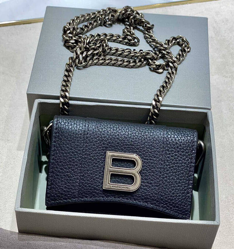 Balenciaga Black Hourglass Chain Strap Leather Wallet
