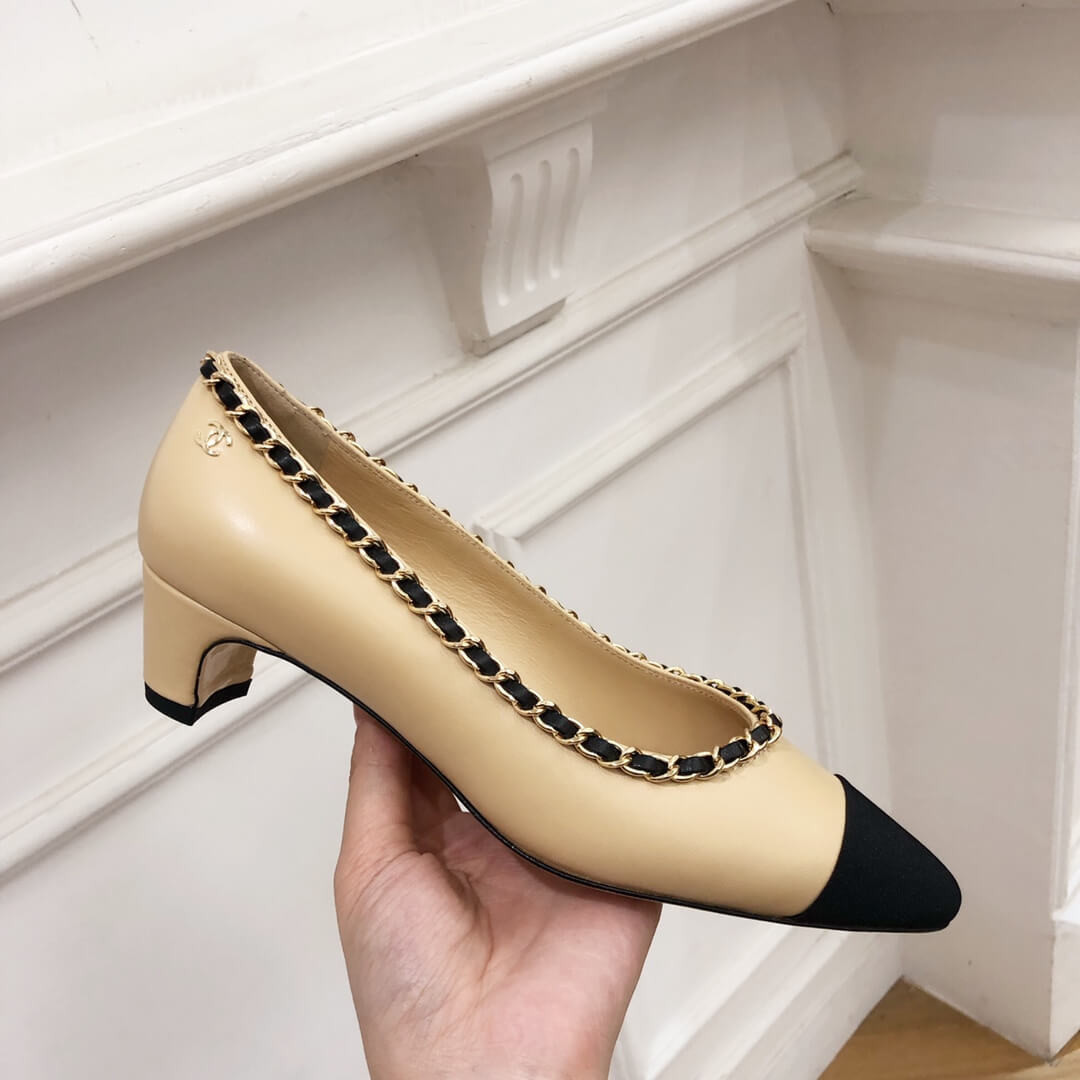 Chanel Grosgrain and Lambskin Chain 4.5cm Heel Ballerinas G35389