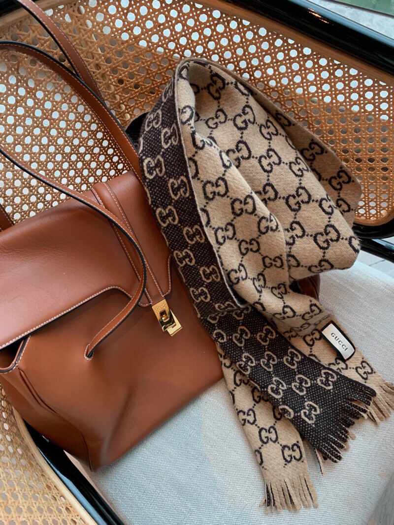 Gucci GG Jacquard Wool Silk Scarf 495592b