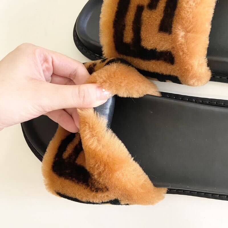 Fendi FF Fur Pool Slide Sandals F125