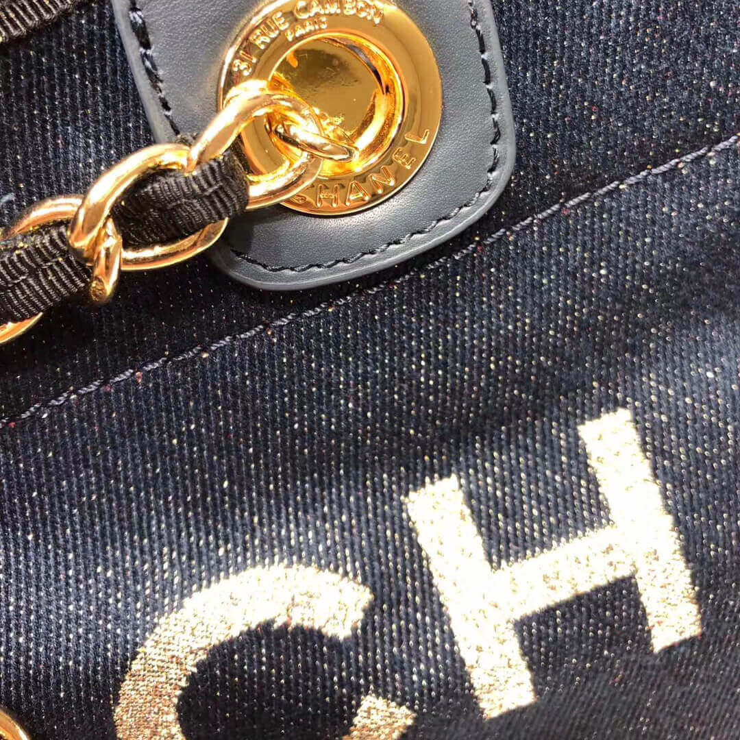 Chanel Deauville Tote 38cm Canvas Bag A66941 Denim Blue/Gold