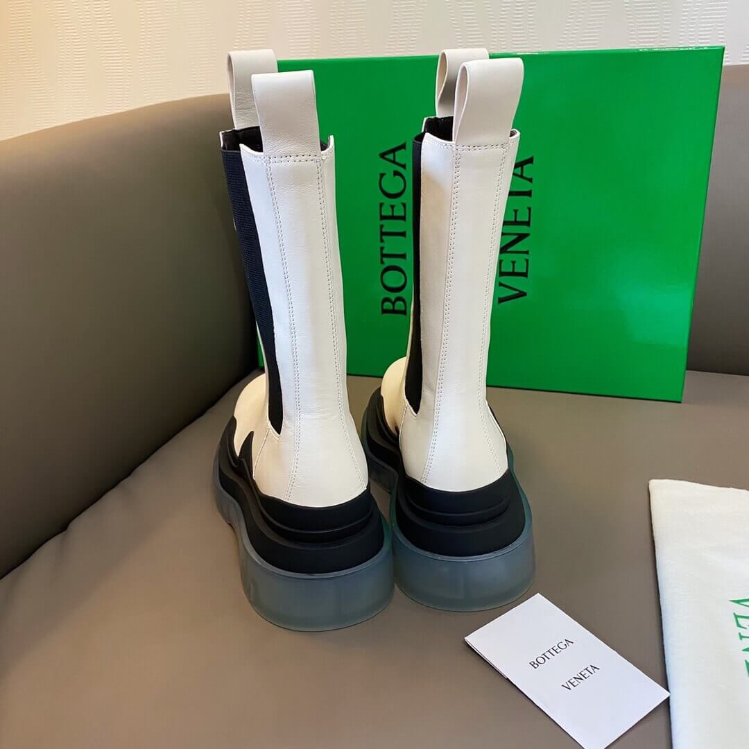Bottega Veneta Rubber-Trimmed Leather Chelsea Boots White