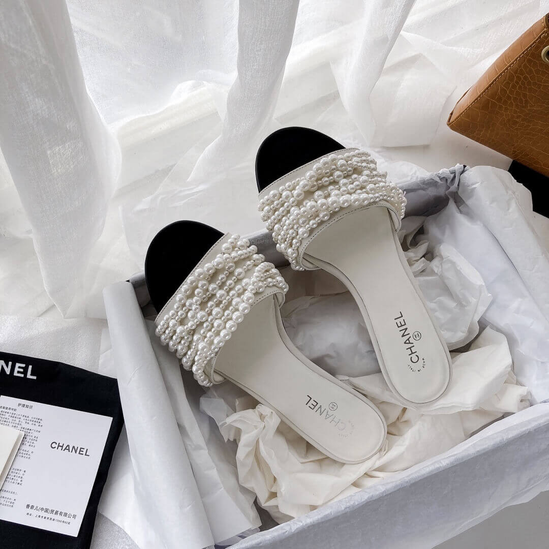 Chanel Satin CC Pearl Sandal Flats 36123