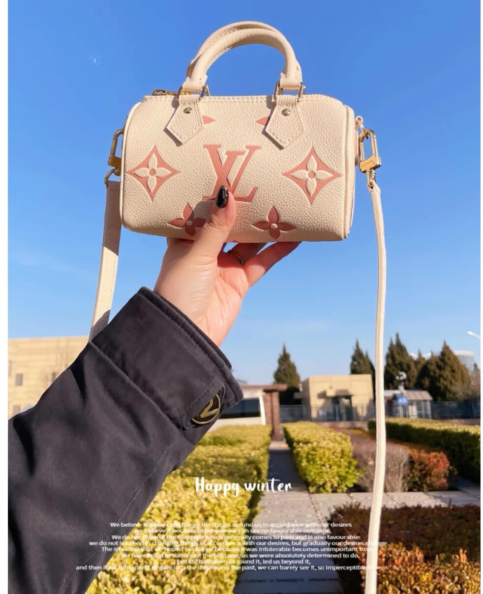 Louis Vuitton Monogram Empreinte Leather Nano Speedy M81913 Creme/Pink