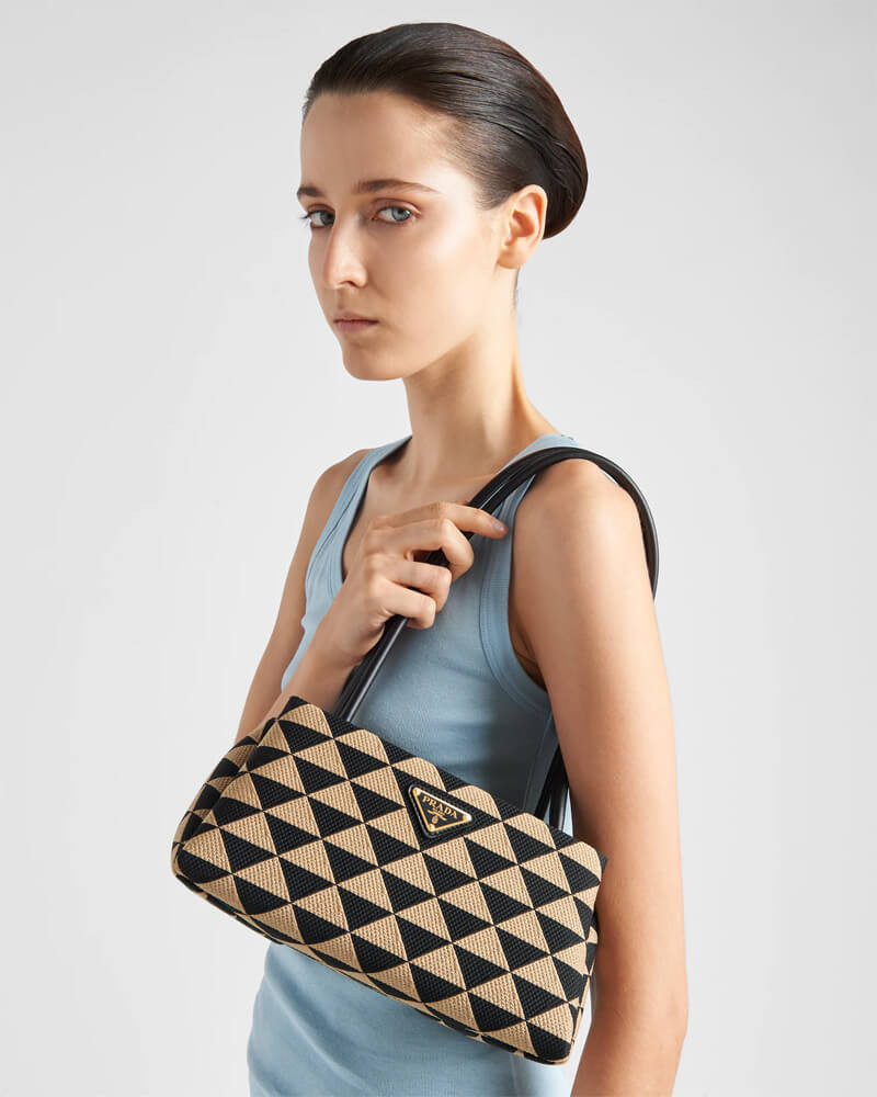 Prada Small Symbole Bag Embroidered Fabric 1BA368 Black/Beige