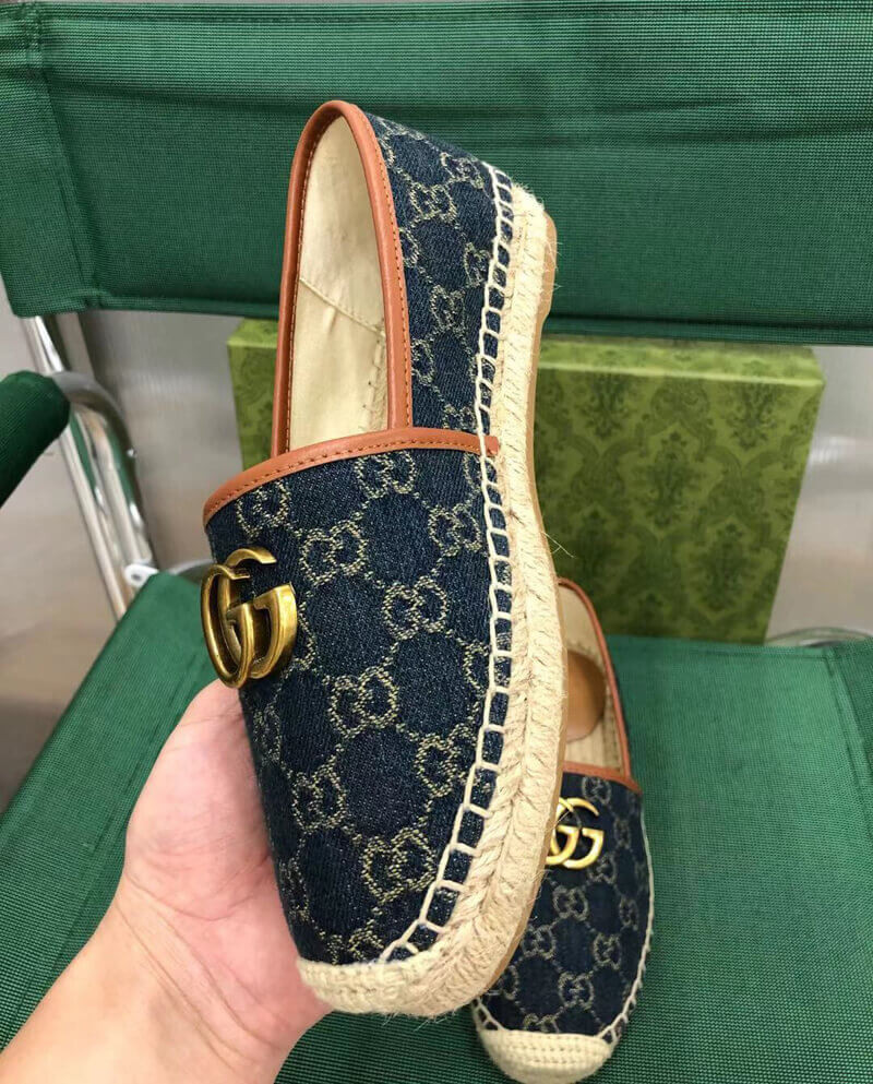 Gucci Pilar Double G Denim Espadrille Flat