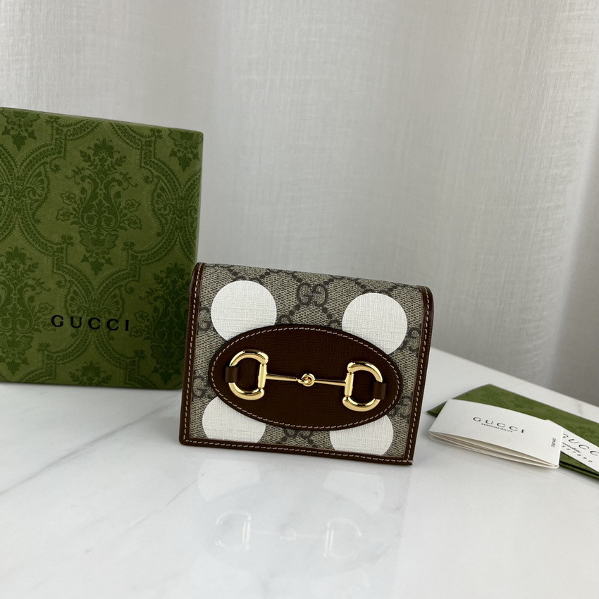 Gucci Horsebit 1955 Card Case Wallet 621887 With Polka Dot Print