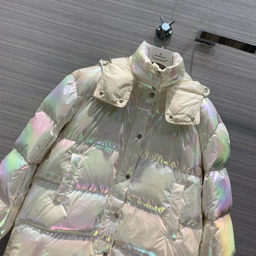 Moncler Daos Long Water Resistant Iridescent Hooded Down Puffer Coat